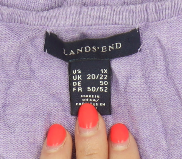 Lands' End Women Purple UK 20/22 Short Sleeve Cotton Cashmere Jumper