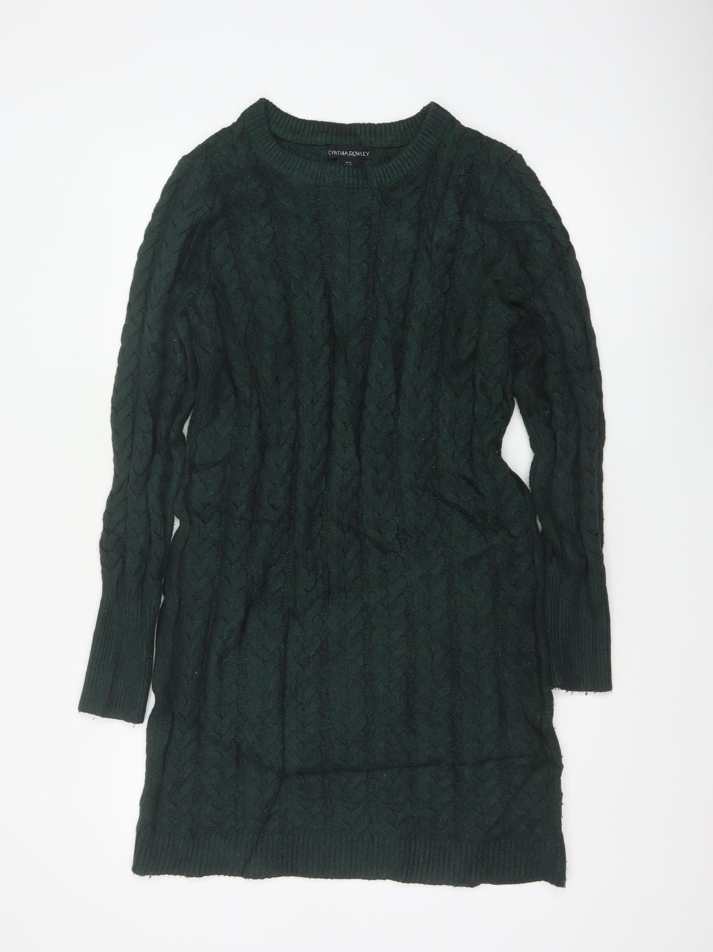 Cynthia Rowley Women Green M Cable Knit Jumper Dress Long Sleeve