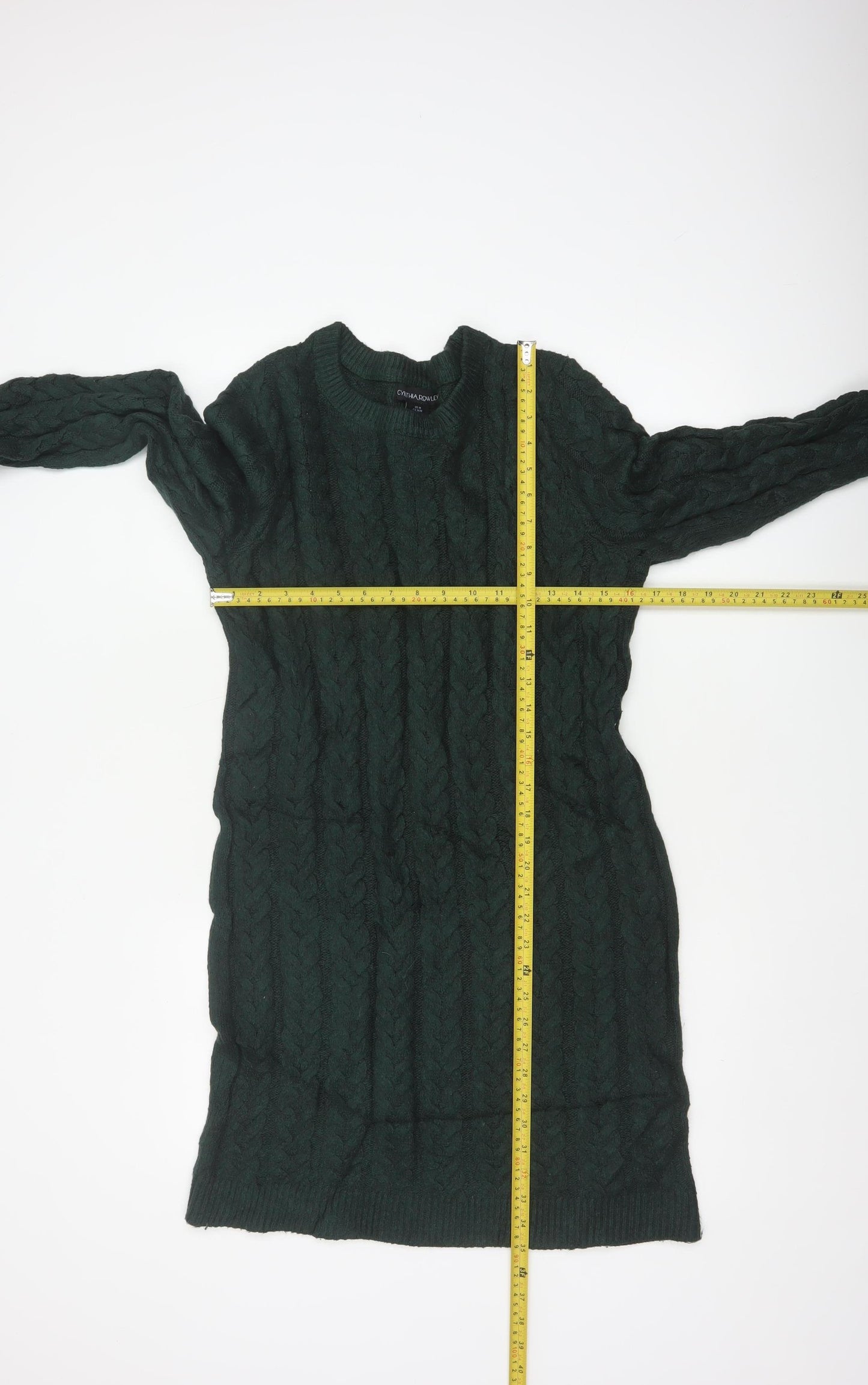 Cynthia Rowley Women Green M Cable Knit Jumper Dress Long Sleeve