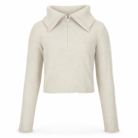 Zara Women Ivory UK 12 Slim Knit Roll Neck 1/4 Zip Jumper