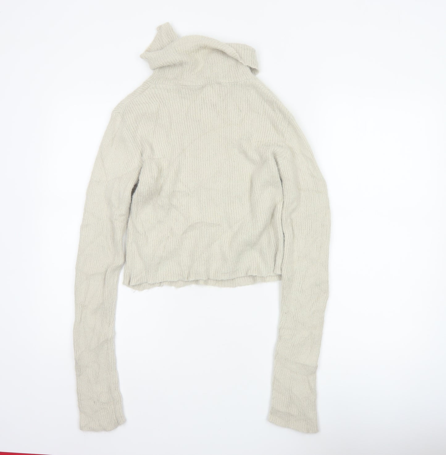 Zara Women Ivory UK 12 Slim Knit Roll Neck 1/4 Zip Jumper