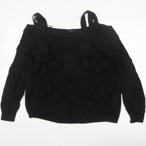 River Island Women's Black UK 10 Tie Shoulder Cable Knit Jumper