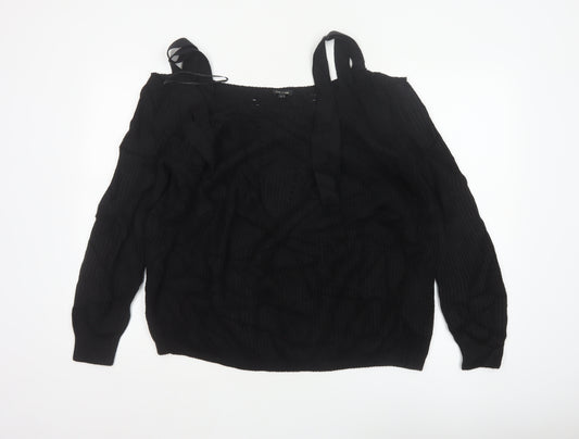 River Island Women's Black UK 10 Tie Shoulder Cable Knit Jumper