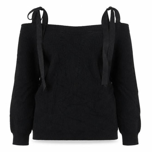 River Island Women's Black UK 10 Tie Shoulder Cable Knit Jumper