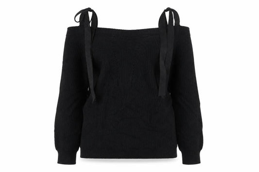River Island Women's Black UK 10 Tie Shoulder Cable Knit Jumper