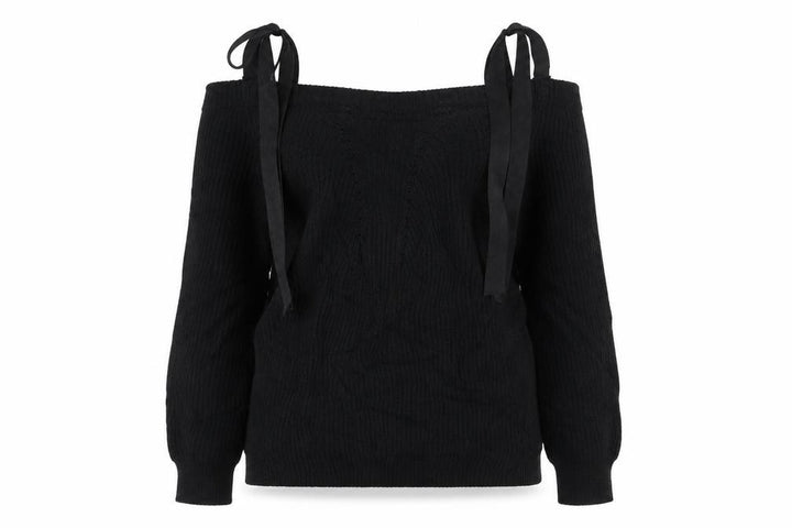 River Island Women's Black UK 10 Tie Shoulder Cable Knit Jumper