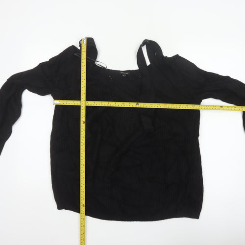 River Island Women's Black UK 10 Tie Shoulder Cable Knit Jumper