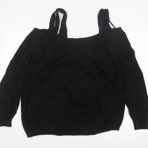River Island Women's Black UK 10 Tie Shoulder Cable Knit Jumper