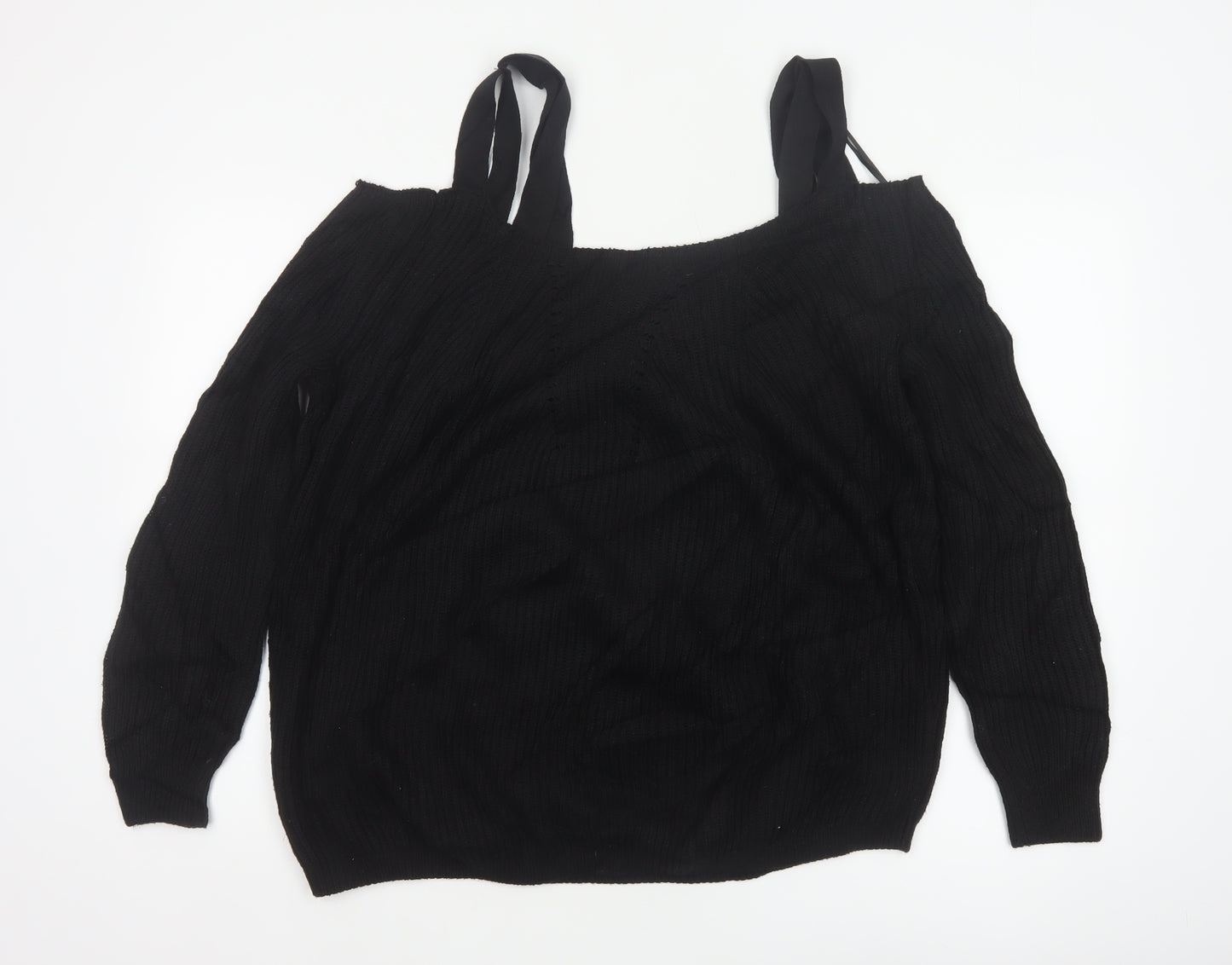 River Island Women's Black UK 10 Tie Shoulder Cable Knit Jumper