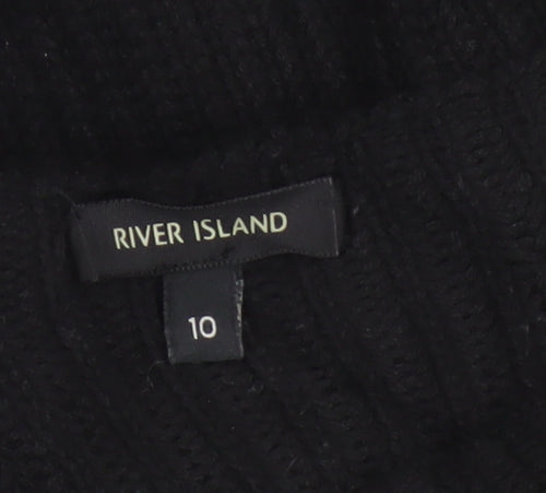 River Island Women's Black UK 10 Tie Shoulder Cable Knit Jumper
