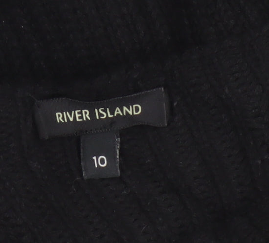 River Island Women's Black UK 10 Tie Shoulder Cable Knit Jumper