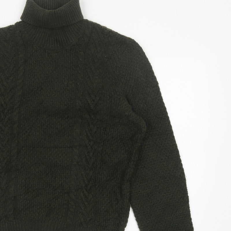 Marks and Spencer Men’s Green L Cable Knit Roll Neck Jumper