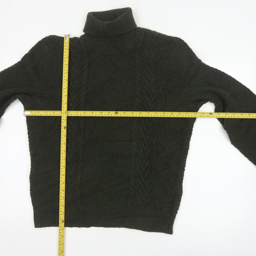 Marks and Spencer Men’s Green L Cable Knit Roll Neck Jumper