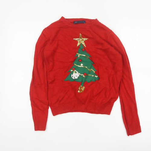 Marks and Spencer Women Red Small Christmas Tree Sequin Ugly Jumper