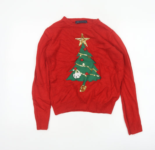Marks and Spencer Women Red Small Christmas Tree Sequin Ugly Jumper