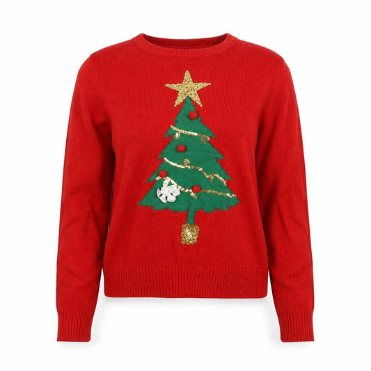 Marks and Spencer Women Red Small Christmas Tree Sequin Ugly Jumper