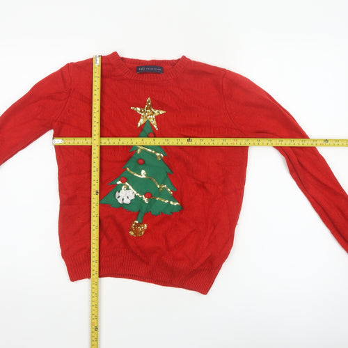 Marks and Spencer Women Red Small Christmas Tree Sequin Ugly Jumper