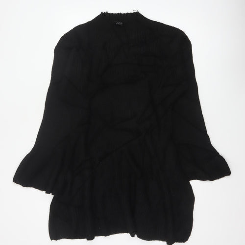 Boohoo Women Black L Ribbed Knit Jumper Dress Bell Sleeve NWT