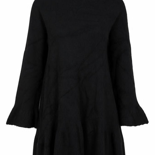 Boohoo Women Black L Ribbed Knit Jumper Dress Bell Sleeve NWT