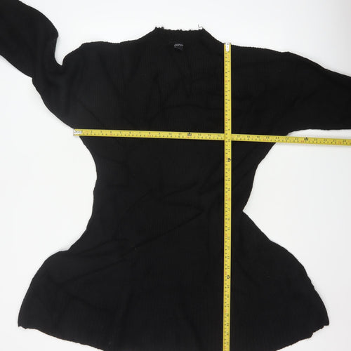 Boohoo Women Black L Ribbed Knit Jumper Dress Bell Sleeve NWT