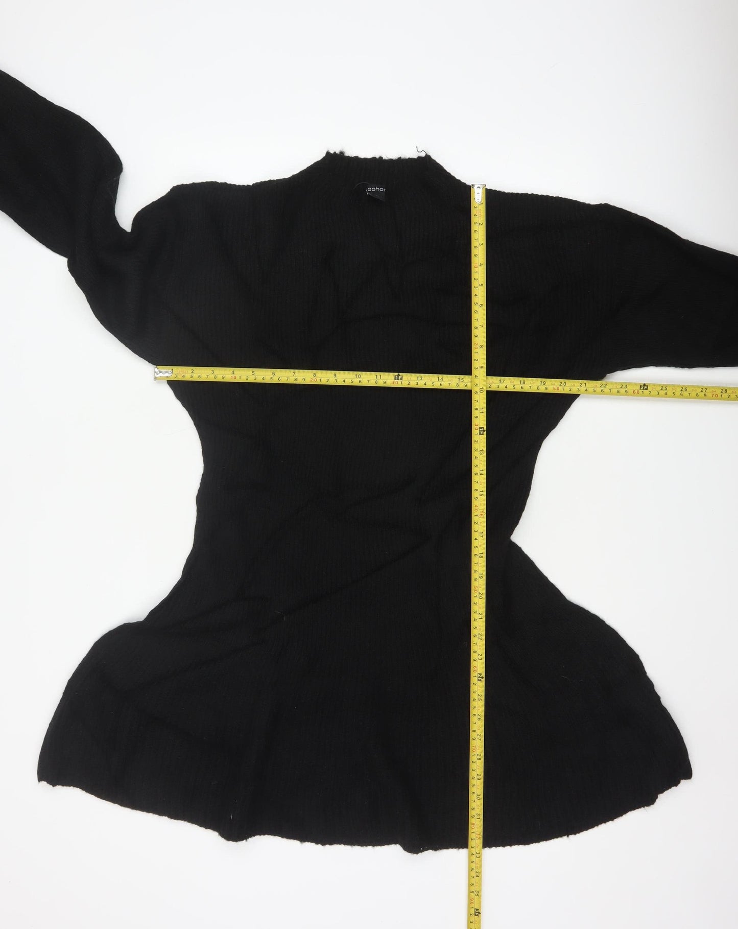 Boohoo Women Black L Ribbed Knit Jumper Dress Bell Sleeve NWT