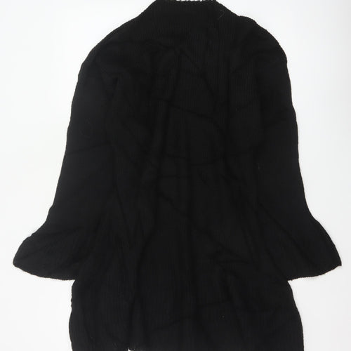 Boohoo Women Black L Ribbed Knit Jumper Dress Bell Sleeve NWT
