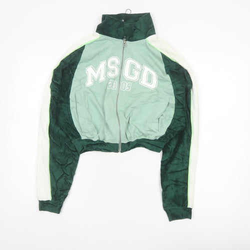 Missguided Women Green UK 8 Cropped Varsity Jacket Logo Full Zip