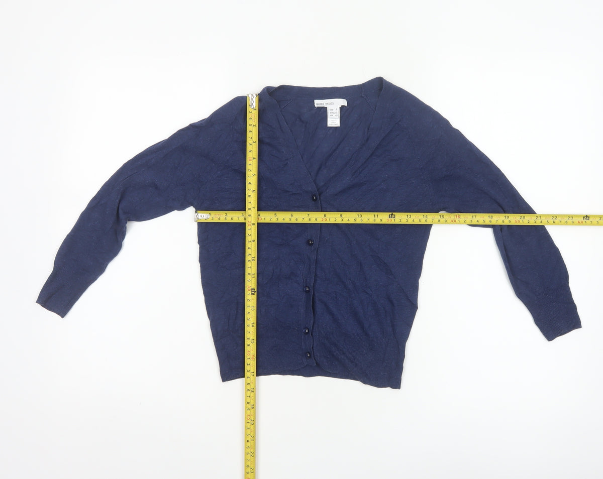 Mango Basics Women’s Blue S V-Neck Button Knit Cardigan