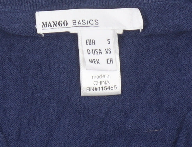 Mango Basics Women’s Blue S V-Neck Button Knit Cardigan