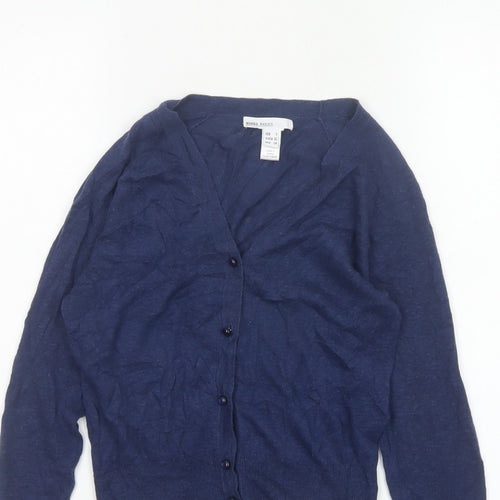 Mango Basics Women’s Blue S V-Neck Button Knit Cardigan