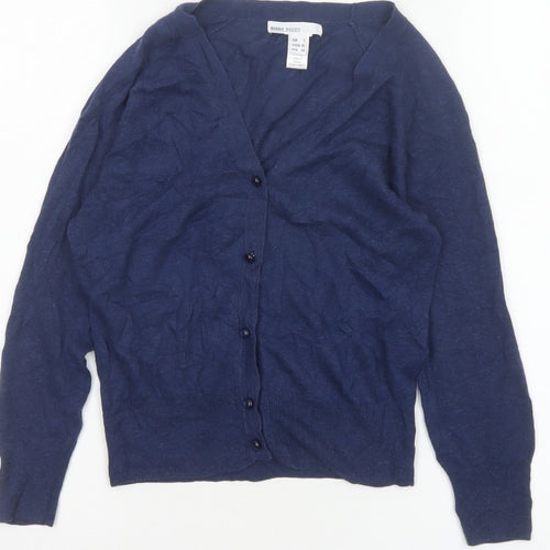Mango Basics Women’s Blue S V-Neck Button Knit Cardigan