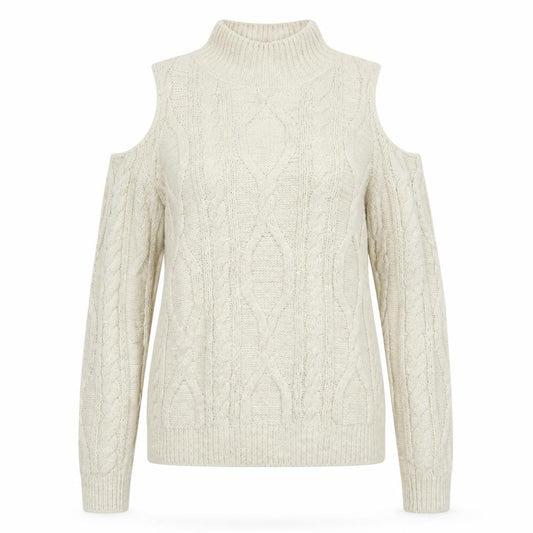 River Island Women Ivory Size 8 Cold Shoulder Cable Knit Jumper