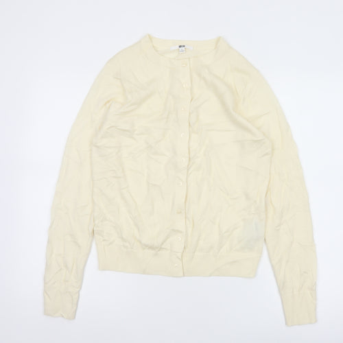 Uniqlo Women Ivory S 100% Wool Button Knit Cardigan