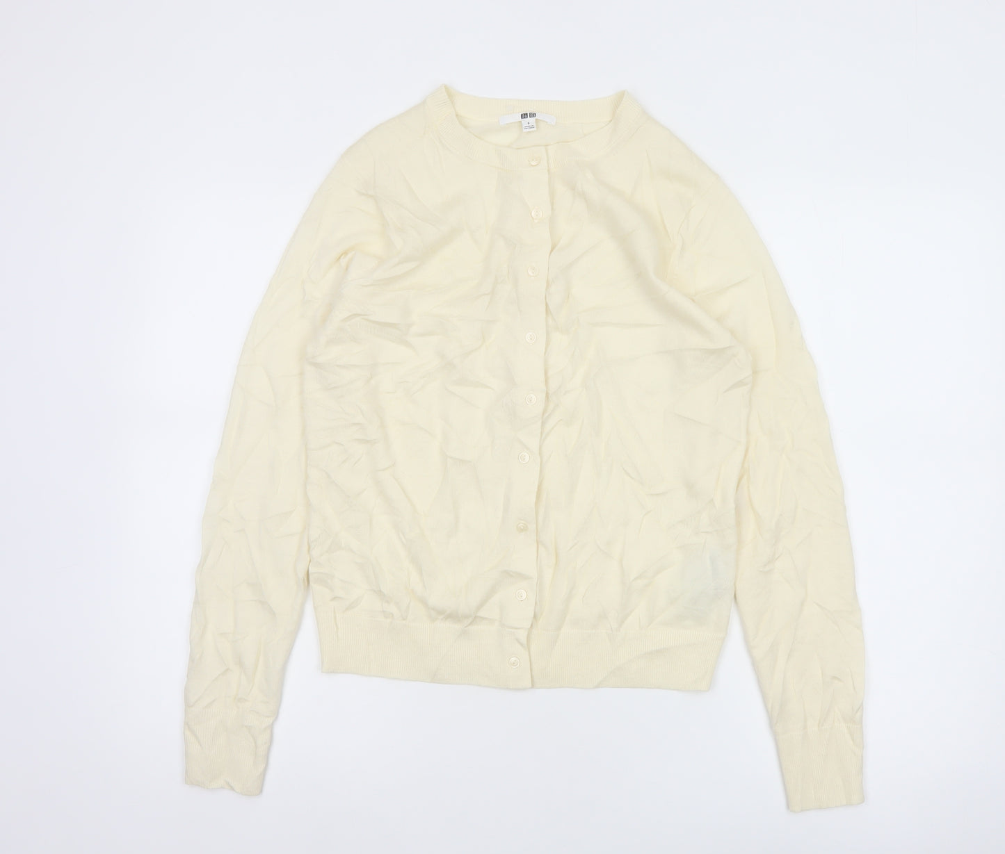 Uniqlo Women Ivory S 100% Wool Button Knit Cardigan