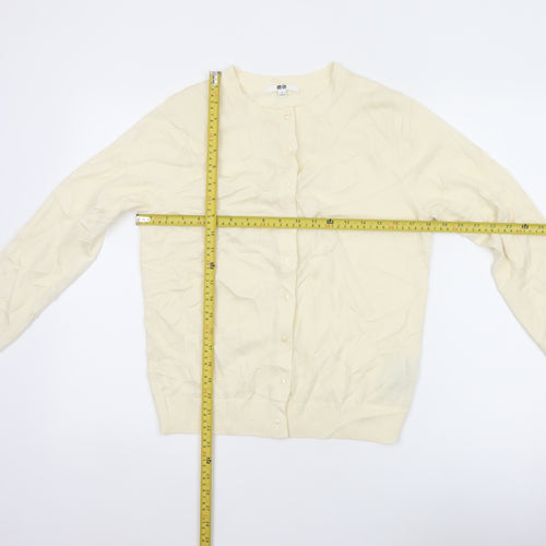 Uniqlo Women Ivory S 100% Wool Button Knit Cardigan