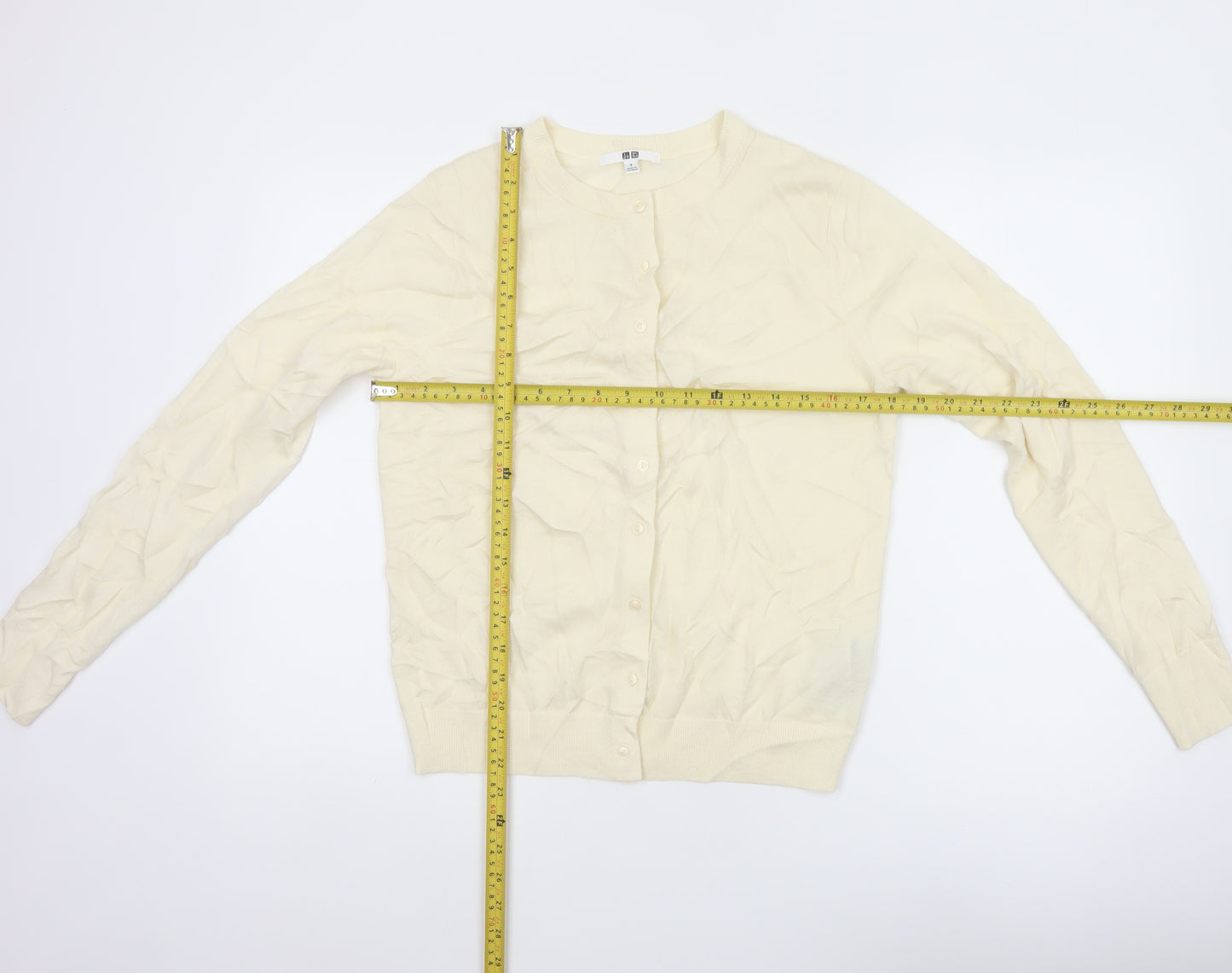 Uniqlo Women Ivory S 100% Wool Button Knit Cardigan