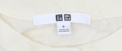 Uniqlo Women Ivory S 100% Wool Button Knit Cardigan