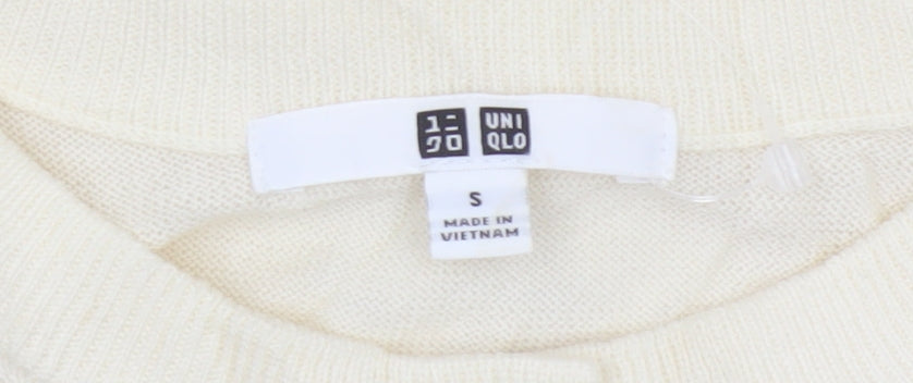 Uniqlo Women Ivory S 100% Wool Button Knit Cardigan