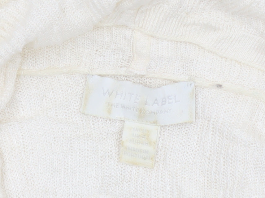 The White Company Women Ivory UK 12 Open Waterfall Knit Cardigan