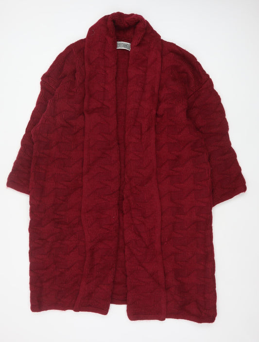 Excel Women’s Red L Chunky Knit Open Cardigan Mohair Wool