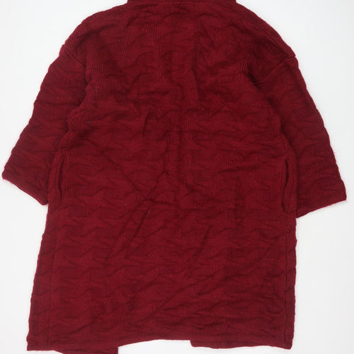 Excel Women’s Red L Chunky Knit Open Cardigan Mohair Wool