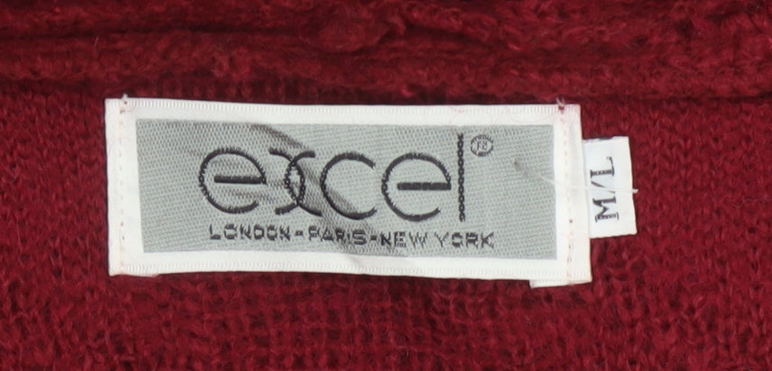 Excel Women’s Red L Chunky Knit Open Cardigan Mohair Wool