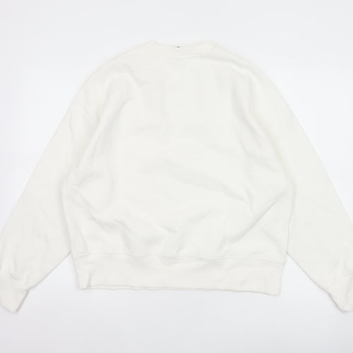H&M Women Ivory S Floral Embroidered Cutwork Crew Neck Sweatshirt
