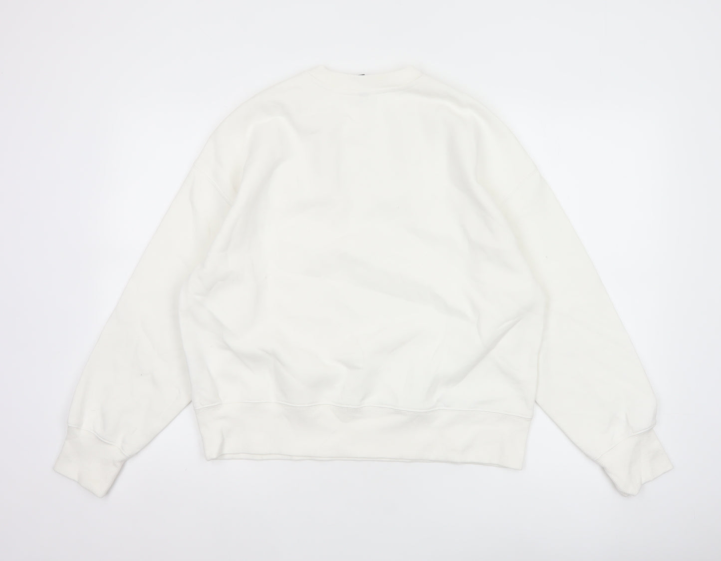 H&M Women Ivory S Floral Embroidered Cutwork Crew Neck Sweatshirt