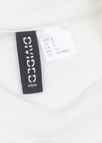 H&M Women Ivory S Floral Embroidered Cutwork Crew Neck Sweatshirt