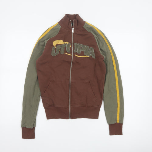 Urban Outfitters Women Brown Green 2XS Bomber Jacket Logo Full Zip