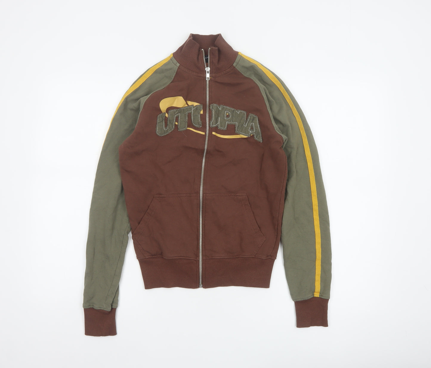 Urban Outfitters Women Brown Green 2XS Bomber Jacket Logo Full Zip