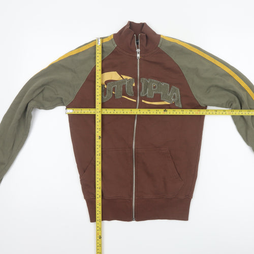 Urban Outfitters Women Brown Green 2XS Bomber Jacket Logo Full Zip