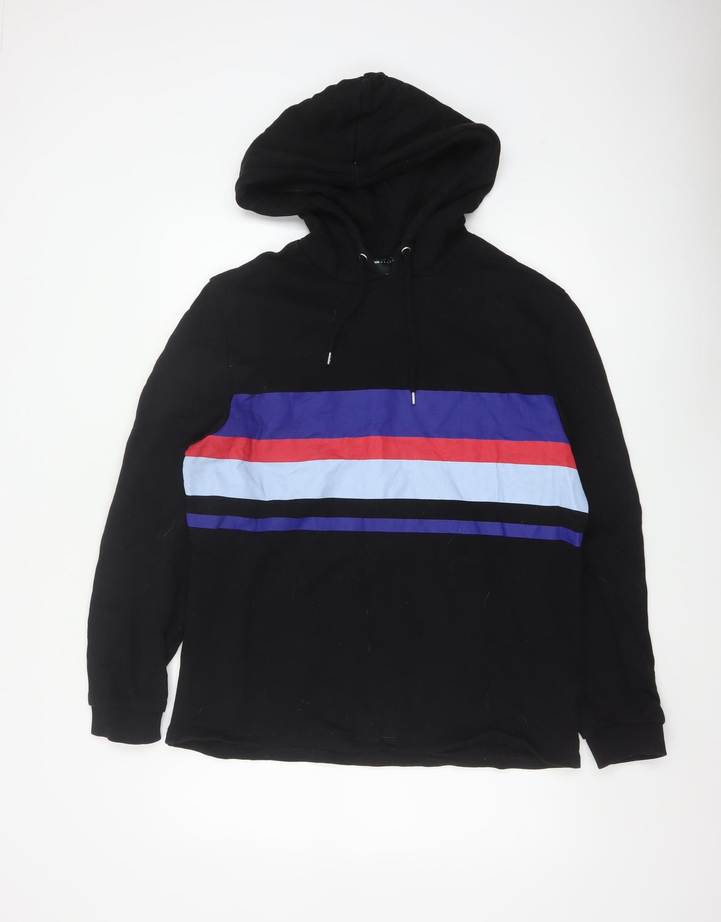 ASOS Men’s Black S Pullover Hoodie Colour Block Striped Cotton