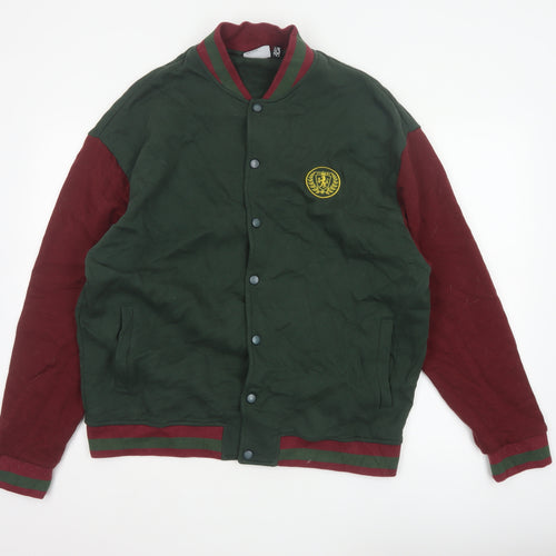 ASOS Design Mens Green Burgundy L Varsity Jacket College Crest